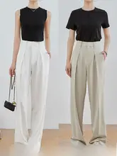 高腰ワイドパンツ【白色・ストレート・夏用・高級感あるフロー感】