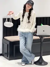 高級デザインの子供用デニムパンツ【星柄・クリスタル装飾・秋用・ワイドレッグ】（セットアップ対応）