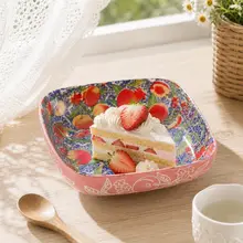 美しいデザインの陶製朝食プレート【食品用・四角形・カラフル柄】