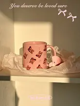 陶器カップ 超かわいいリボン付きクマ 朝食/コーヒー ピンク 韓国風