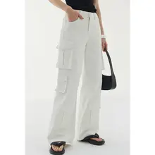水洗コットンワークカジュアルデニムパンツ【女性用・シンプル・春夏向け・綿100%・ロングパンツ】