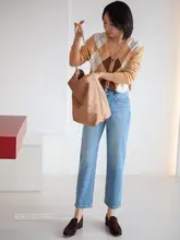 極上の柔らかさ！ハイウエスト微ストレッチストレートデニムパンツ【レディース・秋・九分丈】