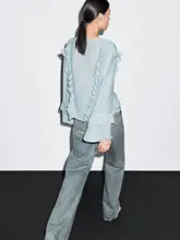 ブラウス レディース 長袖 フリル ルシェ フレンチ風 ロマンチック デザイン性 きれいめ 上品