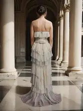 フランス風レトロなマーメイドフリルドレス【オフショルダー・ウエストマーク・パーティー用】