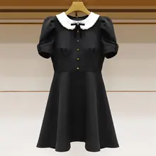おしゃれなレトロ風カラーブロック・パール装飾のドールカラーリボンウエストドレス（セットアップ対応）