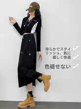全棉工装半身スカート【高腰・アメリカンスタイル・中丈・包臀デザイン】