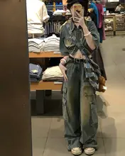 ALITTLE ヴィンテージ風デニムワークパンツ【大口ポケット・ロング】