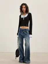 グレーのニットシャツ風デザインのハイネック長袖Tシャツ【リブ編み・タイトフィット・春向け】（セットアップ対応）