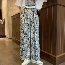 レディース 高腰ワイドレッグパンツ【薄手・ヒョウ柄・シルエット】