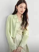 春に最適！天絲素材の短丈シャツ【女性用・襟付き・長袖・サイズ対応】（セットアップ対応）