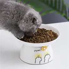 広口猫用陶器ボウル【首を守るデザイン・ペット用・給水・餌用・高脚タイプ】