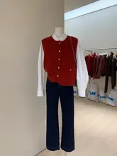 厚手コーヒー色のラウンドネックニットカーディガン【冬用・メタルボタン・カジュアル・重ね着】