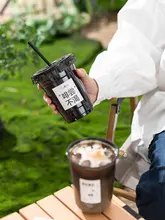 使い捨てコーヒーカップ ブラック【500ml・蓋付き・透明・加厚デザイン】