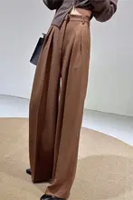 高腰ワイドレッグパンツ【ブラウン・通勤・スタイル】