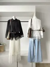 レース切り替えの長袖シャツ【フィット・カジュアルスタイル・女性用】