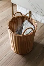 プラスチック製 藤編み風 洗濯バスケット【大容量・子供のおもちゃ収納・リビング用】