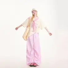 ストライプ柄パンツ【夏用・薄手・ワイドレッグ】（セットアップ対応）