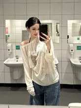 トップス レディース 長袖 リヨセル オフショルダー 韓流 クール 通気性 UVカット 甘め 夏