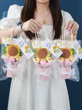 手作りかぎ針編みひまわりの小花バケツ【創意ギフト・園児用・実用的】