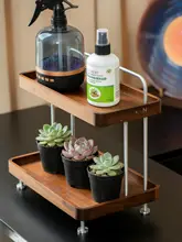 ウォールナット製 ミニ観葉植物ラック【デスクトップ用・グリーン・サボテン収納】
