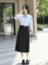 上品なTR素材のプリーツAラインスカート【デザイン性・ウエストゴム・ミドル丈】