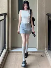 高腰グレー包臀スポーツミニスカート【春夏用・女性用・シンプルデザイン】（セットアップ対応）
