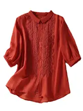 刺繍入りコットンリネンシャツ【七分袖・ゆったりフィット・春夏秋用】