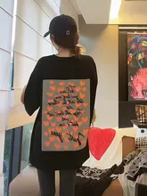 ブラック コットン 半袖 Tシャツ【ルースフィット・ハートプリント・ミディ丈】