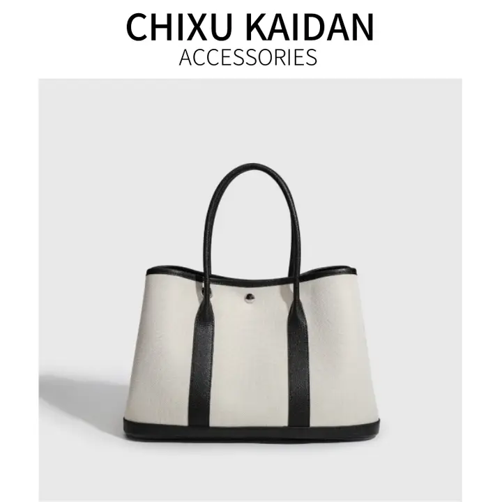 CHIXUKAIDAN 本革製 手提げガーデンバッグ【大容量・キャンバス・牛革斜め掛け】