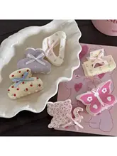 可愛いフラワー柄リボン付きミニヘアクリップ【後頭部用・半アップスタイル・高級感】