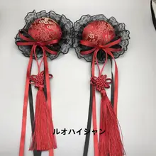 暗黒のチャイニーズスタイル ヴィンテージボルドーの双馬尾ヘアアクセサリー【ロリータ風・丸い髪飾り】