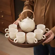 高級感あるクリーム風ティーセット【家用・オフィス・ティーポット付き・おしゃれな午後のティータイム】（セットアップ対応）
