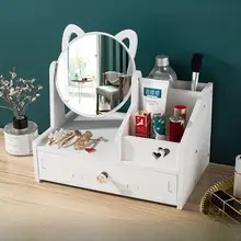 厚型デスクトップメイクミラー【おしゃれな収納付き・学生向け・高解像度】
