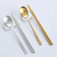 金色ステンレス製長柄スプーンとマット仕上げの箸セット【韓国風焼肉店用・高品質・食器セット】