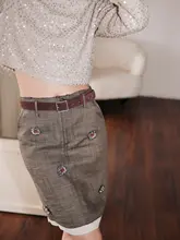 ビーズ刺繍デザインのリバースカラー半身スカート【レトロスタイル】