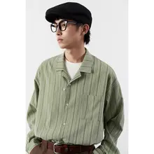 枯草色のストライプ模様 長袖シャツ【フィット・春夏向け】