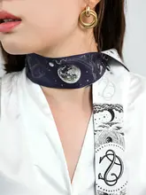 シルク製リバーシブルスカーフ【ブラック・ホワイト・グレー・宇宙柄】