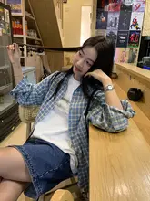 ブルーチェックデザインシャツジャケット【秋用・韓国風・スタイリッシュ】
