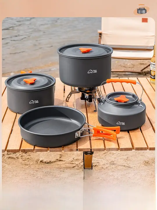 アウトドア用コンパクト調理器具セット【キャンプ用・バーナー・鍋・ケトル付き】