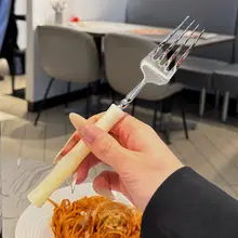 304ステンレススチール製 イタリアンデザイナーの軽やかなヴィンテージ風パール調バンブーハンドルの西洋食器ナイフ・フォーク・スプーンセット