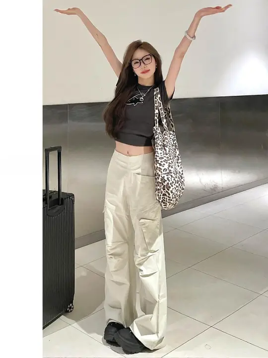 高身長向け アメリカンヴィンテージ 多ポケット ワークパンツ【夏用・ハイウエスト・ストレート・ワイドレッグ】
