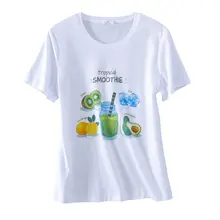 デジタルプリントの涼しげな白色Tシャツ【シルクコットン・フィットデザイン・短袖】