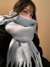 モヘア ブルー スカーフ 冬の韓国風の雰囲気