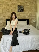 春秋用 レディース PUレザー ハイウエスト ワイドレッグパンツ【ストレート・微フレア・ロング】