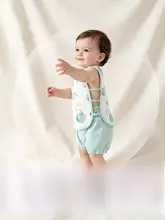 赤ちゃん用天竹綿の夏用薄手トップス【ノースリーブ・琵琶模様・短パン】（セットアップ対応）