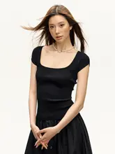 アメリカンヴィンテージ風ニット短袖Tシャツ【体型を美しく見せる・女性用】