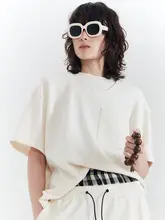 米色のダブルカラーラウンドネックショートスリーブTシャツ【デザイン性あり・女性用】
