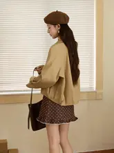 デザイン性のあるショートトレンチコート【カーキ・ハンドクラフト・女性用・秋冬用】