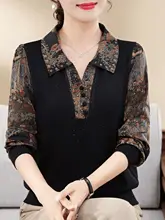 ランダムフラワープリントの長袖Tシャツ【大きいサイズ・スリムなデザイン・ポロカラー】（セットアップ対応）