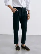 ビジネス用 ベージュ 中腰 ストレートパンツ【イタリアンスタイル・ダブルプレース・ノーアイロン・パリボタン】